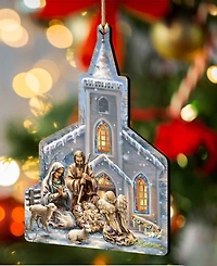 Designocracy Nativity Chapel Wood Christmas Ornament