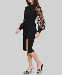 Dylan Ryan Junior's Flocked Flower Mock Neck Dress