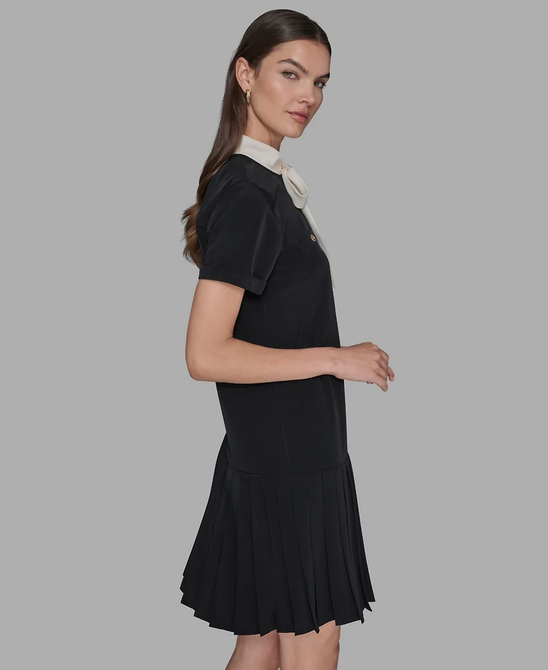 Karl Lagerfeld Paris Women's Bow Tie Neck A-Line Dress
