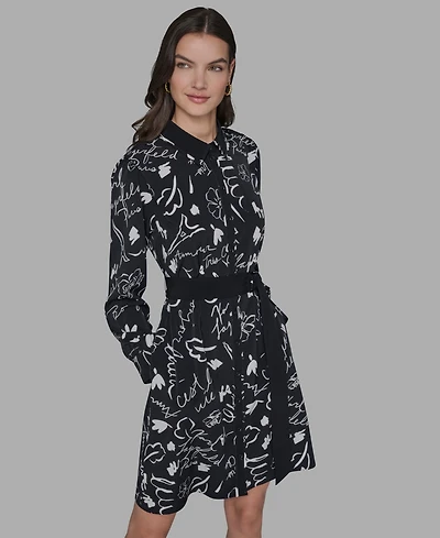 Karl Lagerfeld Paris Women's Printed Collared Shirt Dress