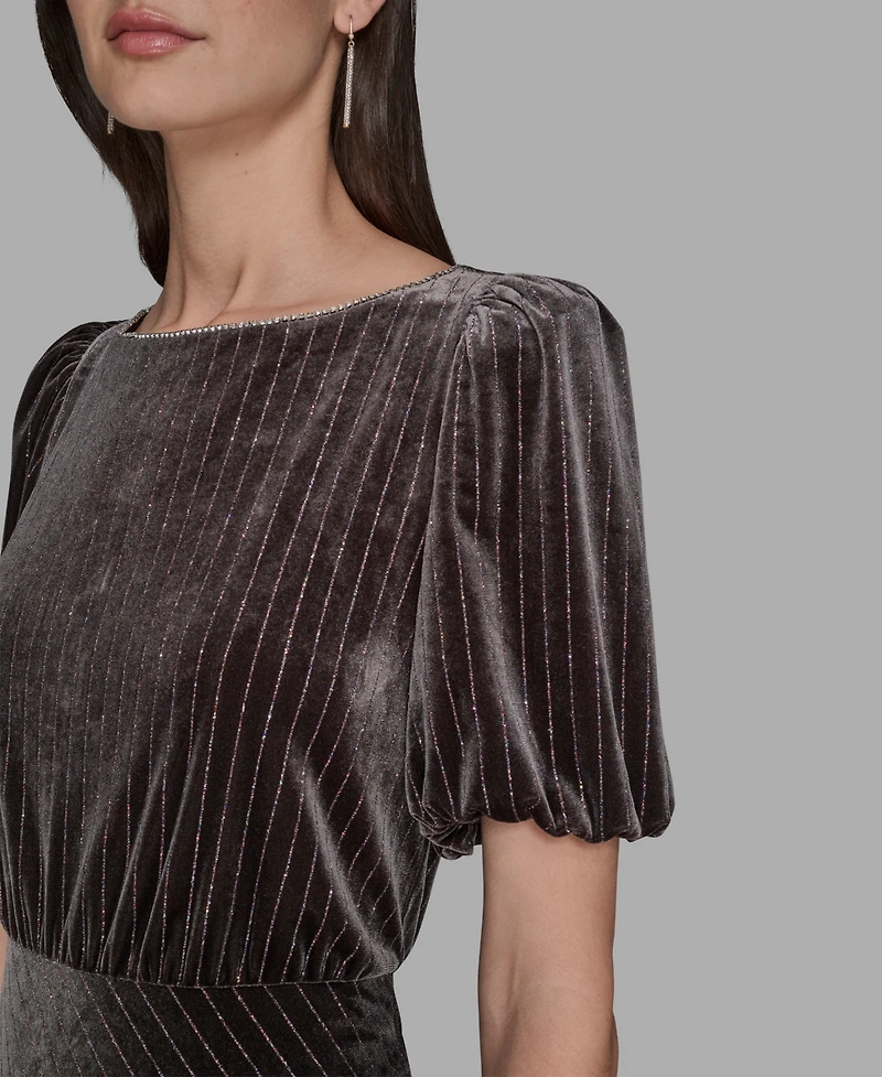 Karl Lagerfeld Paris Women's Pinstripe Boat Neck Midi Dress