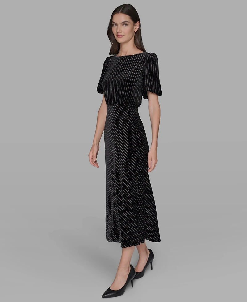 Karl Lagerfeld Paris Women's Pinstripe Boat Neck Midi Dress