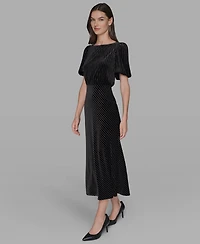 Karl Lagerfeld Paris Women's Pinstripe Boat Neck Midi Dress