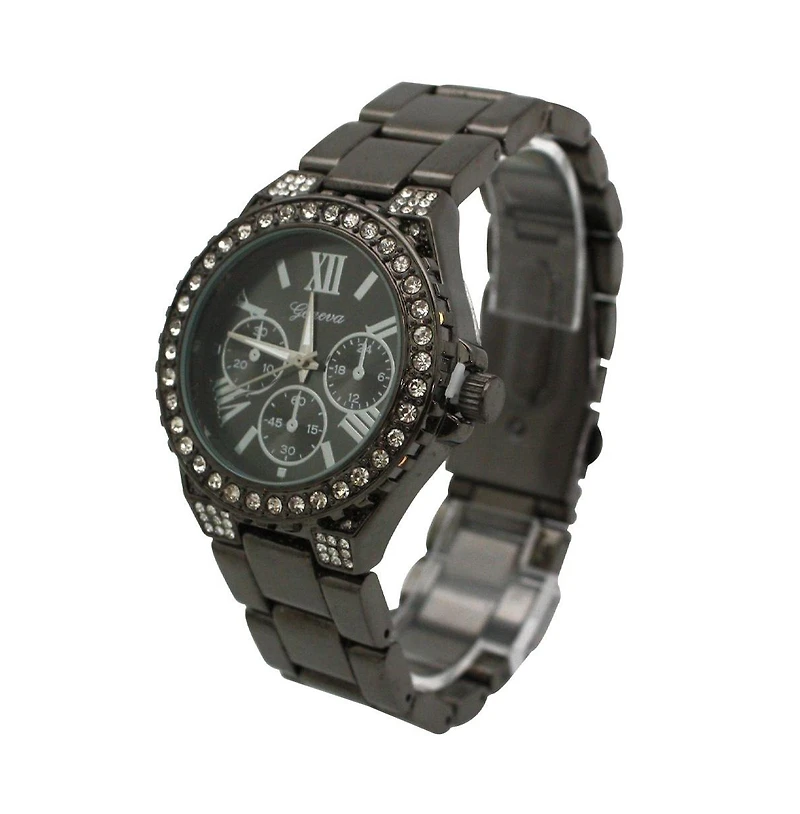 Gunmetal Metal and Rhinestiones Women Watch