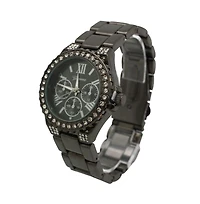 Gunmetal Metal and Rhinestiones Women Watch