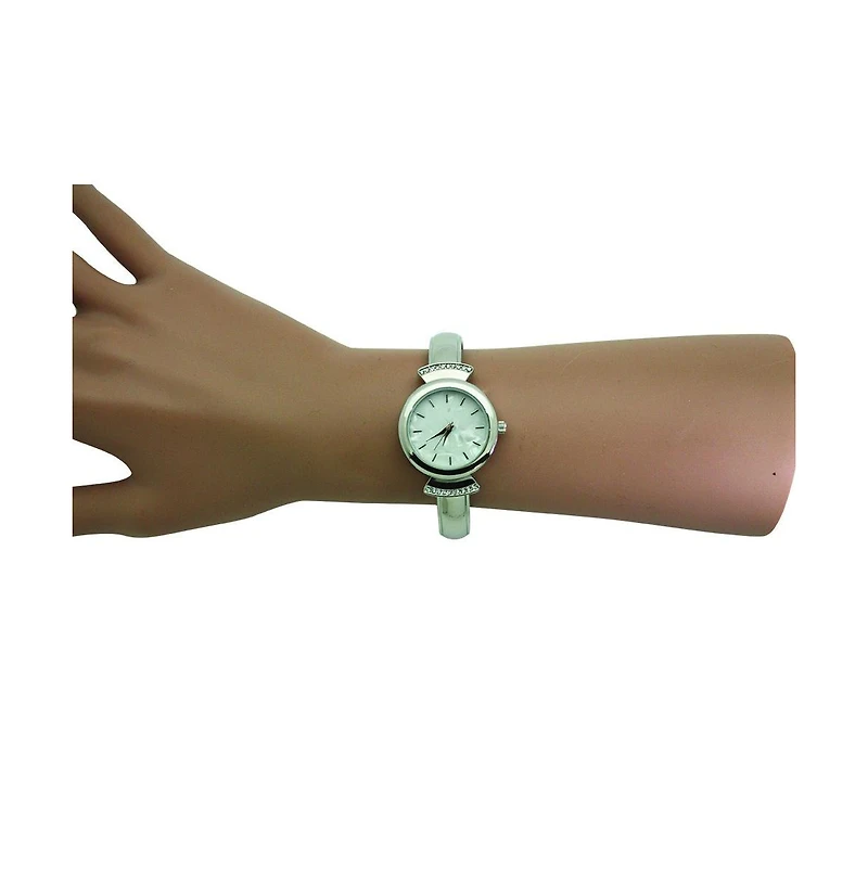 Silver Olivia Pratt Pearl Tone Face Metal Bangle Watch