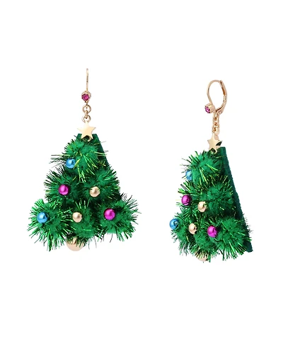Betsey Johnson Green Santa Baby Plush Christmas Tree Drop Earrings