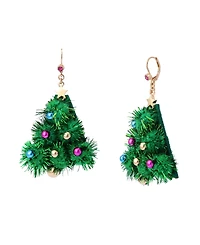 Betsey Johnson Green Santa Baby Plush Christmas Tree Drop Earrings