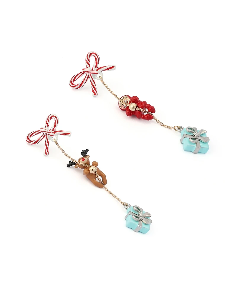 Betsey Johnson Multi-Colored Santa Baby Reindeer Mixed Charm Drop Earrings