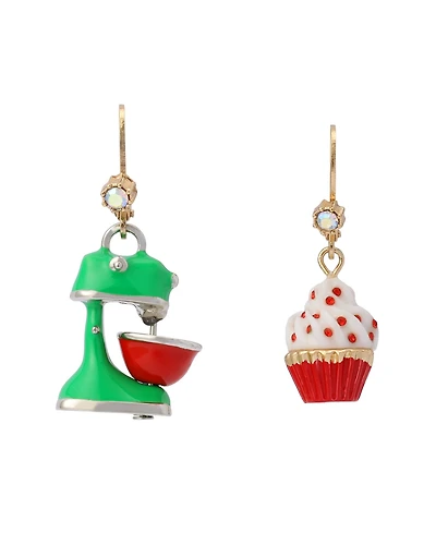 Betsey Johnson Faux Stone Santa Baby Cupcake Mixer Drop Earrings
