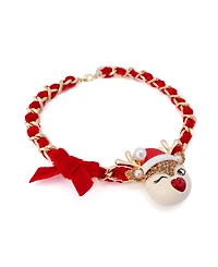 Betsey Johnson Faux Stone Santa Baby Reindeer Bow Pendant Necklace