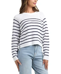Bcx Women's Resort Spring Stripe Crew Neck Sweater