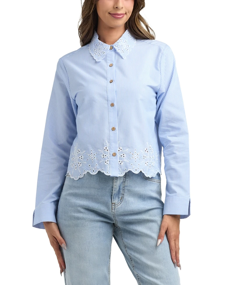 Bcx Women's Resort Button Up Long Sleeve Shirt