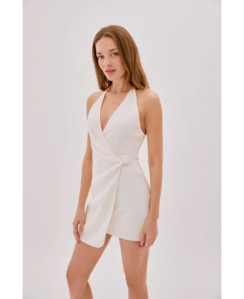 Labeca London Women's Sadie Linen Wrap Mini Dress