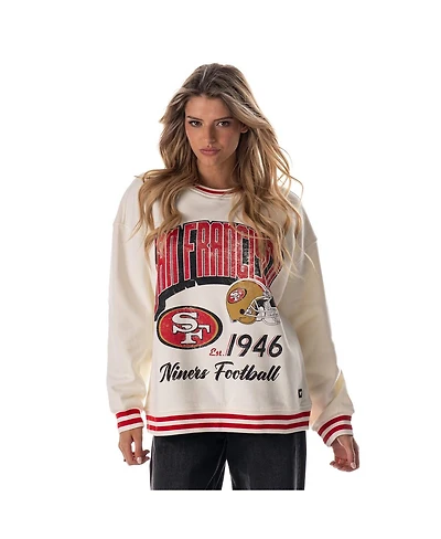 The Wild Collective Women's Cream San Francisco 49ers Oversized Vintage French Terry Sweatshirt