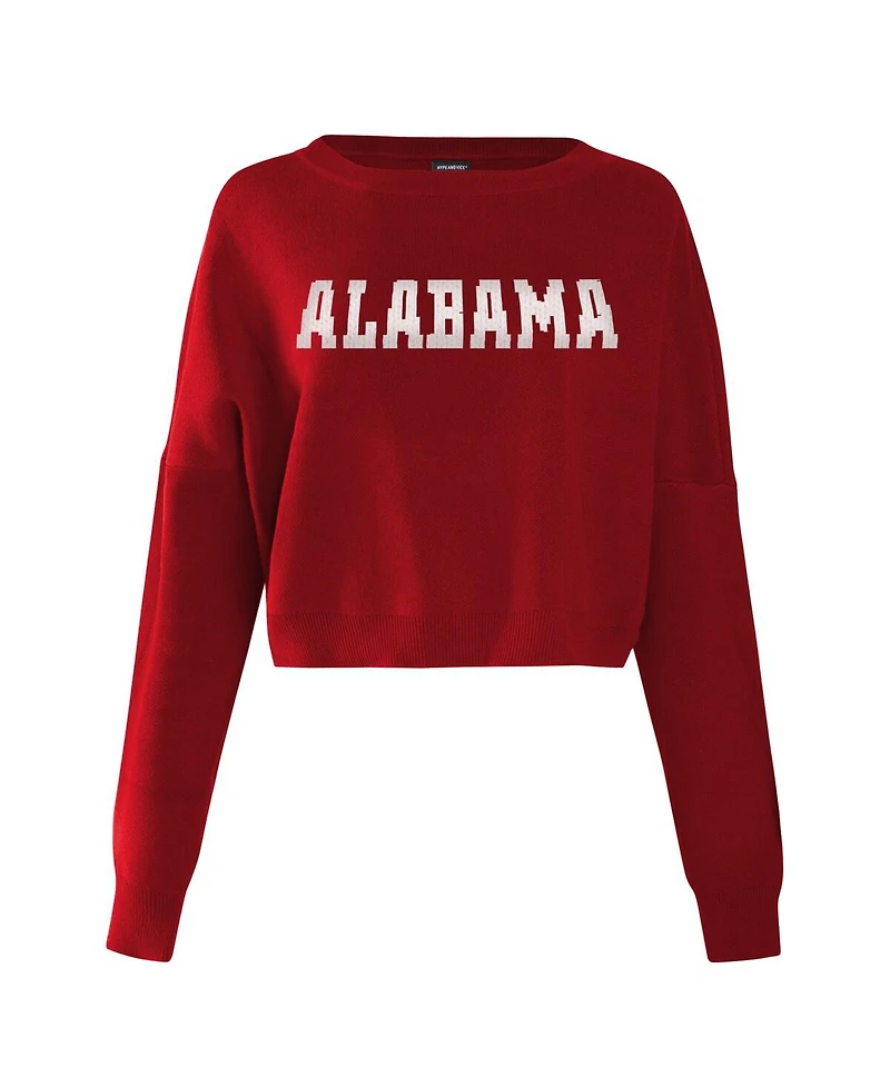 Hype and Vice Women's Crimson Alabama Crimson Tide Oversized Cropped Ivy Knit Pullover Sweater