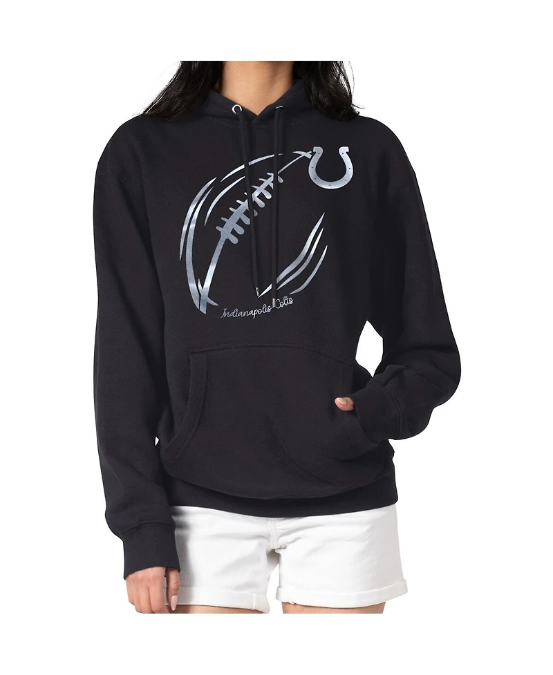 G-iii 4Her by Carl Banks Women's Black/Silver Indianapolis Colts Metallic Print Football Sketch Fleece Pullover Hoodie