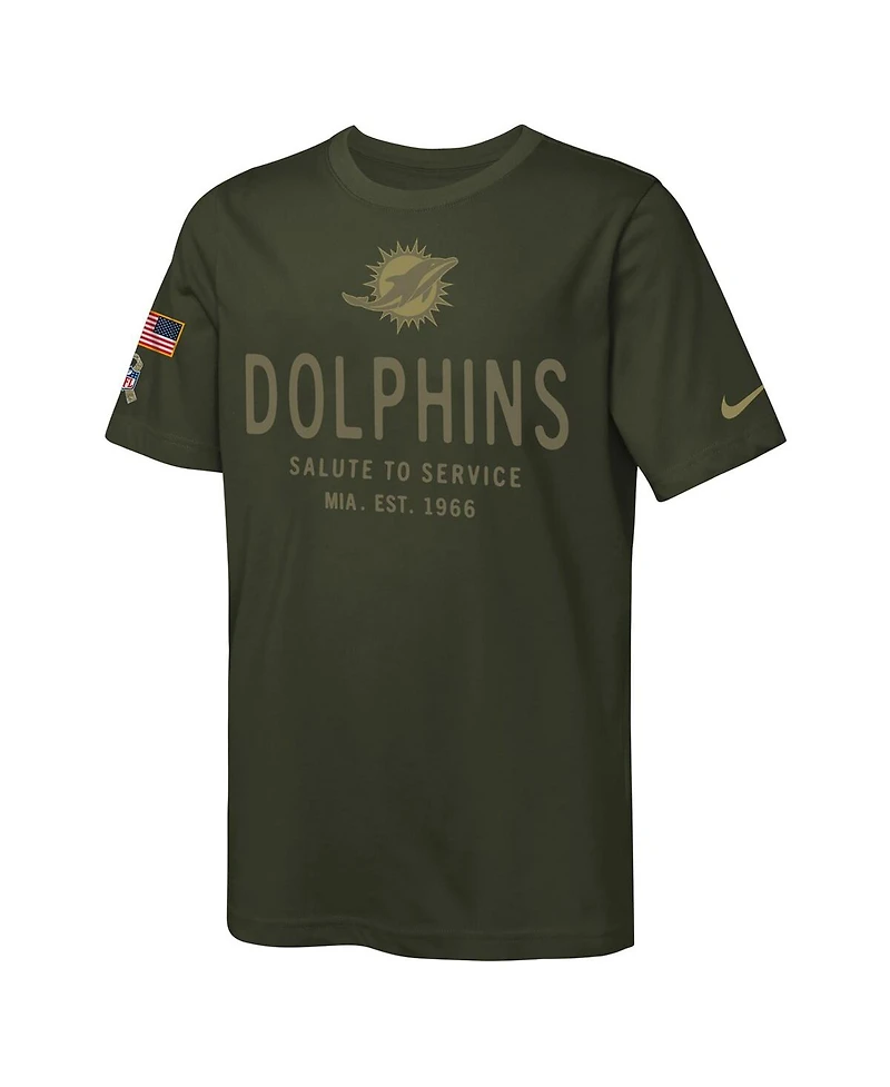 Nike Big Boys and Girls Olive Miami Dolphins 2025 Salute to Service Sideline Dri-fit T-Shirt