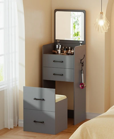 Vlsrka 3-in-1 Vanity Desk with Flip Mirror, Glass Top, 3 Drawers