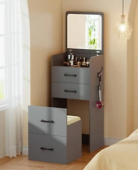 Vlsrka 3-in-1 Vanity Desk with Flip Mirror, Glass Top, 3 Drawers