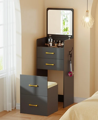 Vlsrka 3-in-1 Vanity Desk with Flip Mirror, Glass Top, 3 Drawers