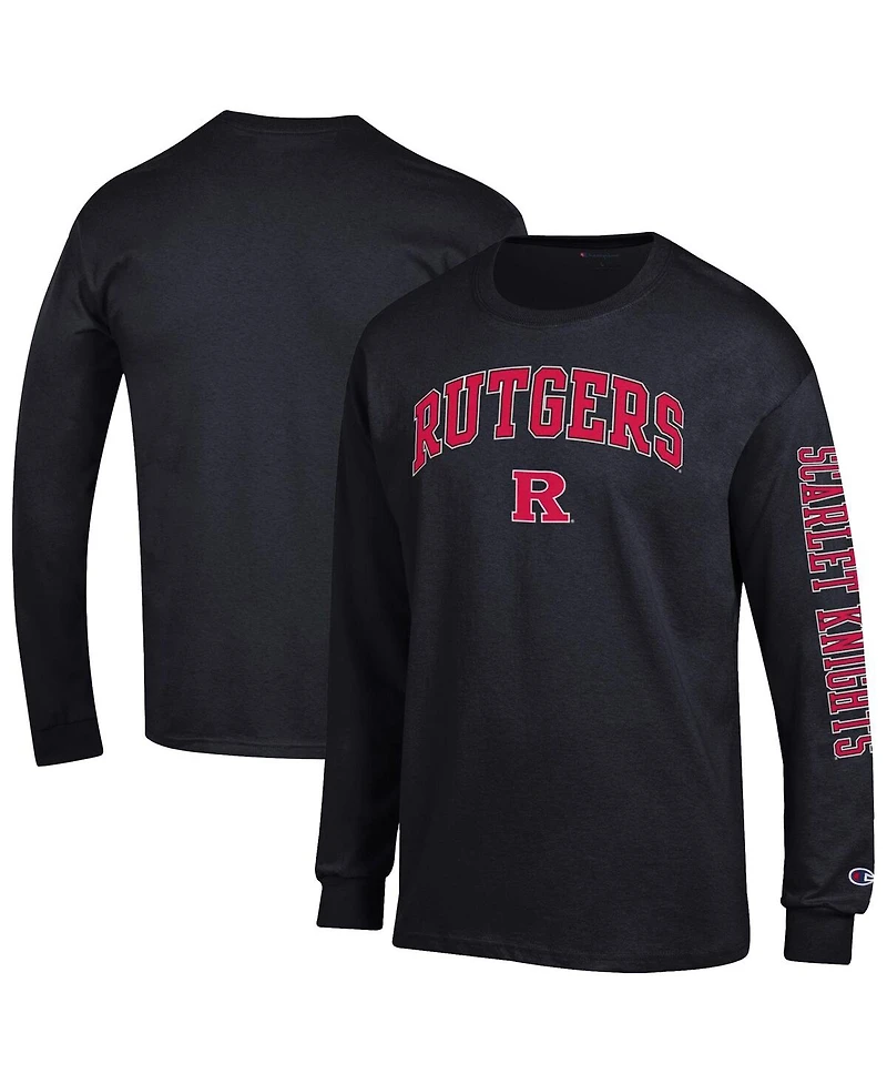 Champion Men's Black Rutgers Scarlet Knights Arch Over Logo 2-Hit Long Sleeve T-Shirt