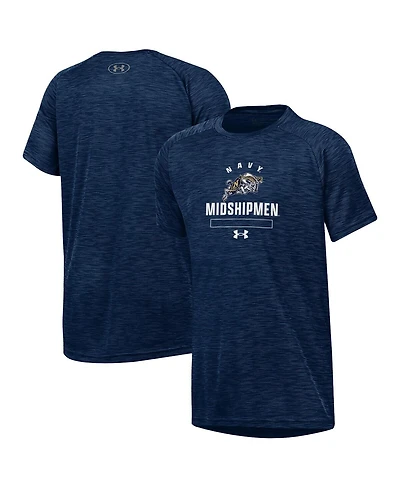 Under Armour Big Boys and Girls Heather Navy Midshipmen Ultra Soft Rye Tech Performance T-Shirt