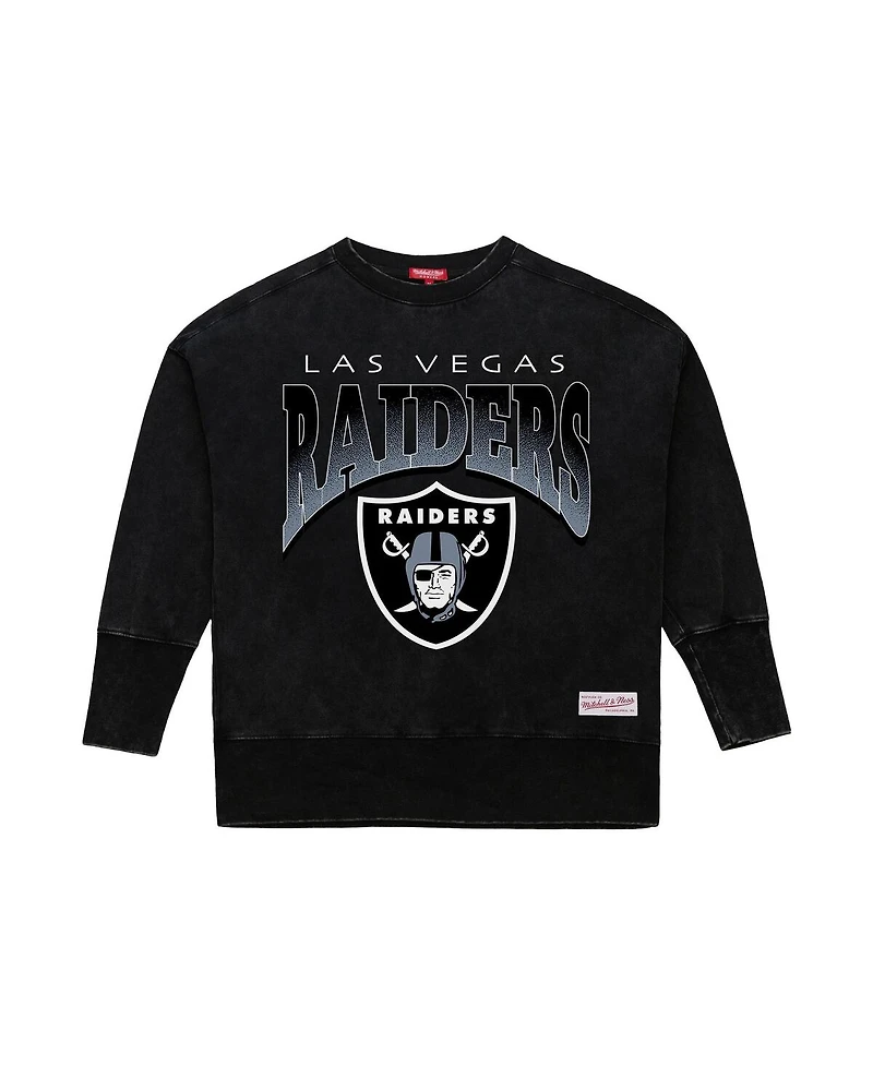 Mitchell & Ness Women's Black Las Vegas Raiders Delineate Mineral Wash Crewneck Sweatshirt