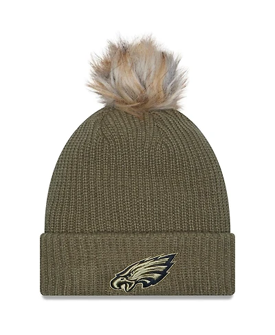 New Era Women's Dark Green Philadelphia Eagles 2025 Salute to Service Cuffed Knit with Pom Hat