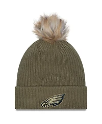 New Era Women's Dark Green Philadelphia Eagles 2025 Salute to Service Cuffed Knit with Pom Hat