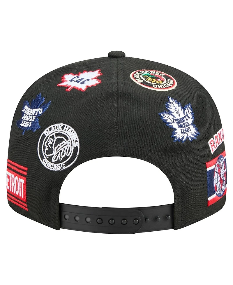 New Era Men's Black Original 6 Allover Logos 9FIFTY Snapback Hat