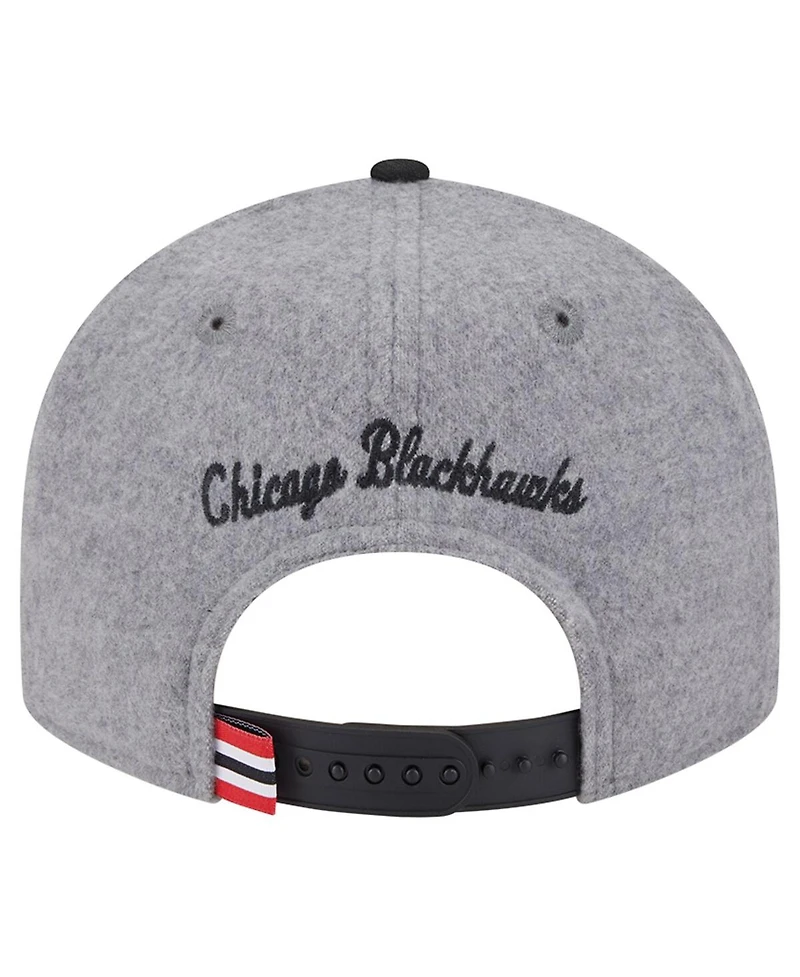 New Era Men's Gray/Black Chicago Blackhawks Wool Pin Low Profile 9FIFTY Snapback Hat