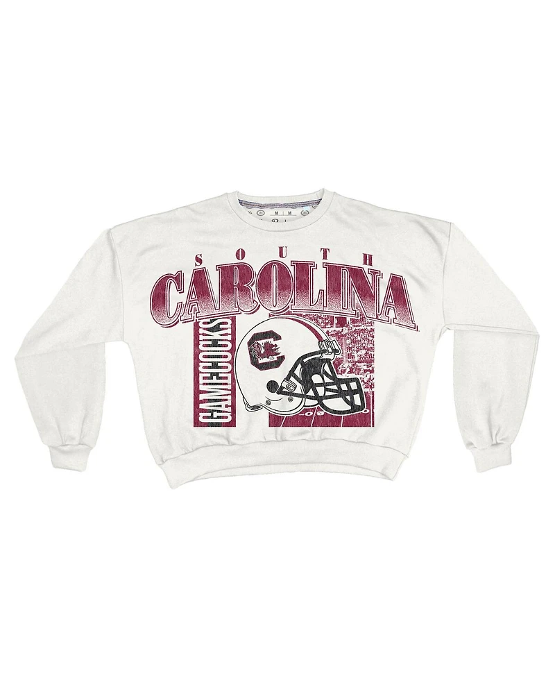 Pressbox Women's White South Carolina Gamecocks Oversized Janice Retro Waist-Length Sweatshirt
