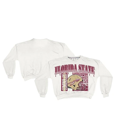 Pressbox Women's White Florida State Seminoles Oversized Janice Retro Waist-Length Sweatshirt