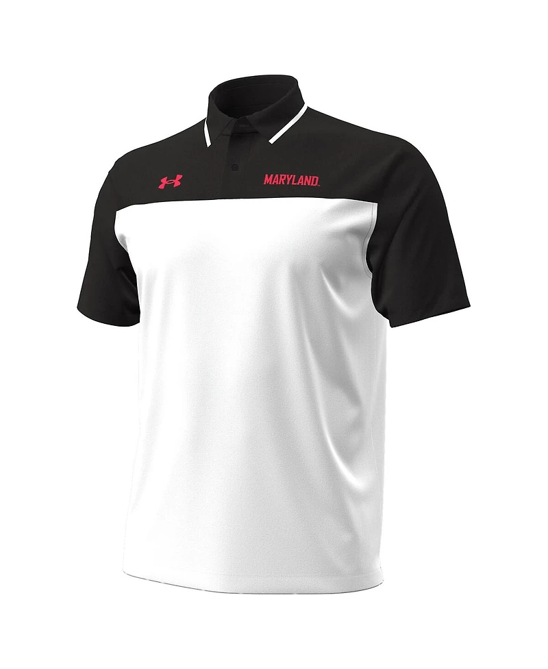 Under Armour Men's White/Black Maryland Terrapins Green Blocked Polo Shirt