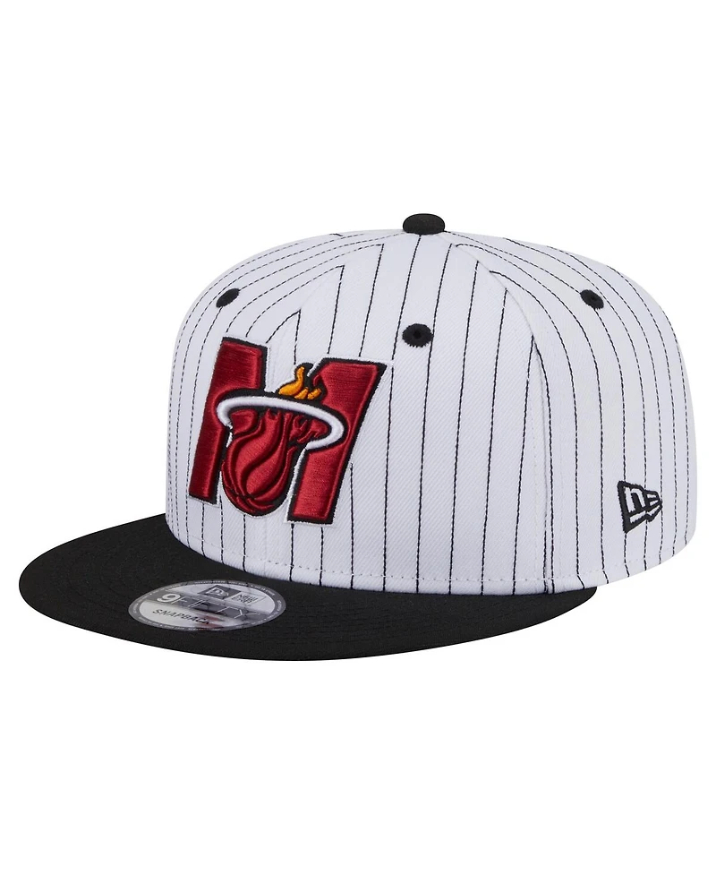 New Era Men's White/Black Miami Heat Deceptor Pinstripe 9FIFTY Snapback Hat