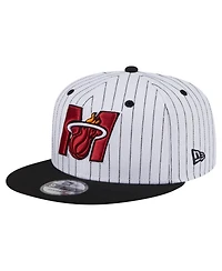 New Era Men's White/Black Miami Heat Deceptor Pinstripe 9FIFTY Snapback Hat