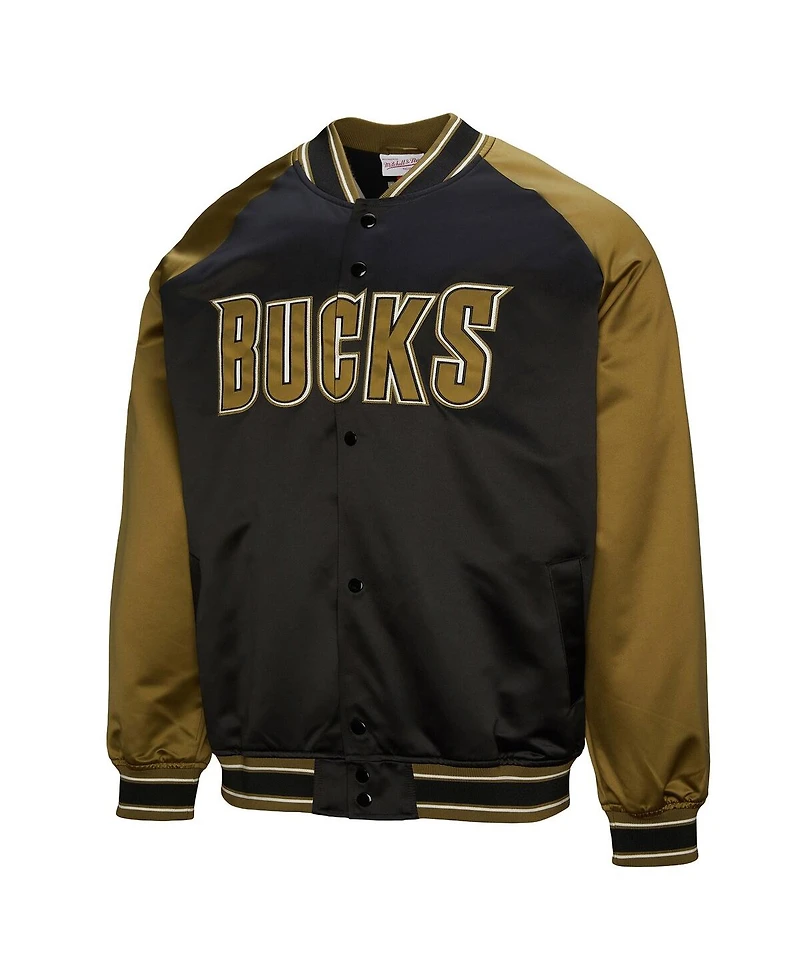 Mitchell & Ness Men's Olive/Black Milwaukee Bucks Clutch Satin Raglan Full-Snap Jacket