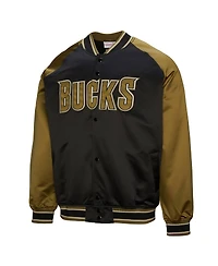 Mitchell & Ness Men's Olive/Black Milwaukee Bucks Clutch Satin Raglan Full-Snap Jacket