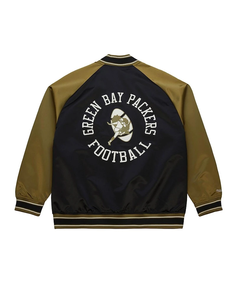 Mitchell & Ness Men's Olive/Black Green Bay Packers Vintage Logo Double Clutch Satin Raglan Full-Snap Jacket