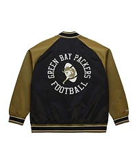Mitchell & Ness Men's Olive/Black Green Bay Packers Vintage Logo Double Clutch Satin Raglan Full-Snap Jacket