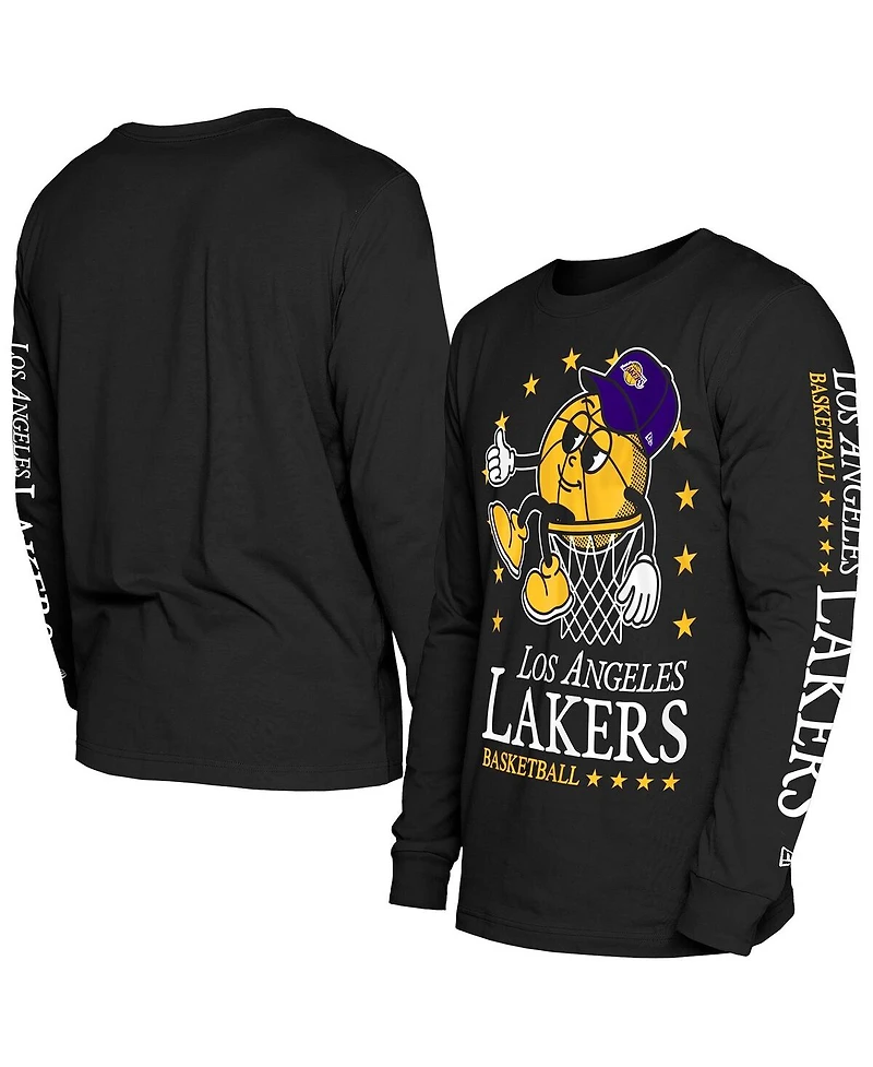 New Era Men's Black Los Angeles Lakers Old School Sport Long Sleeve T-Shirt