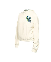 New Era Women's Cream Pittsburgh Penguins Glam Game Quarter-Zip Cropped Floral Pullover Hoodie