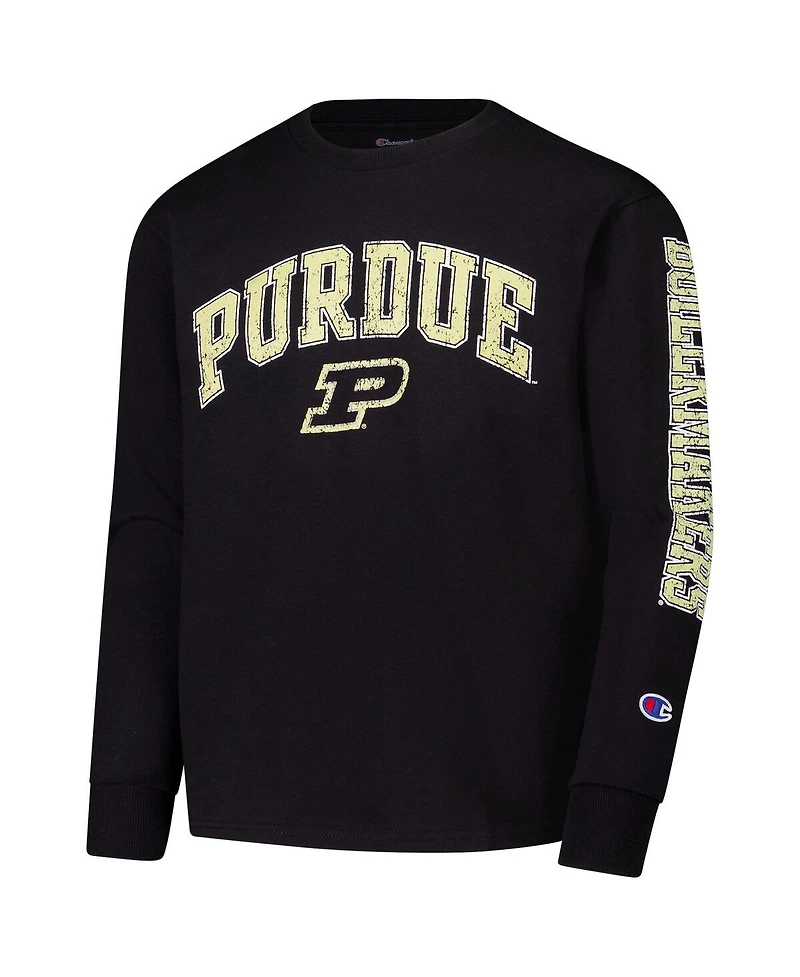 Champion Big Boys and Girls Black Purdue Boilermakers Distressed Arch Over Logo Long Sleeve T-Shirt