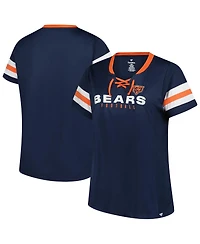 Fanatics Women's Navy Chicago Bears Plus Rhinestone Redzone Athena Lace-Up Notch Neck T-Shirt