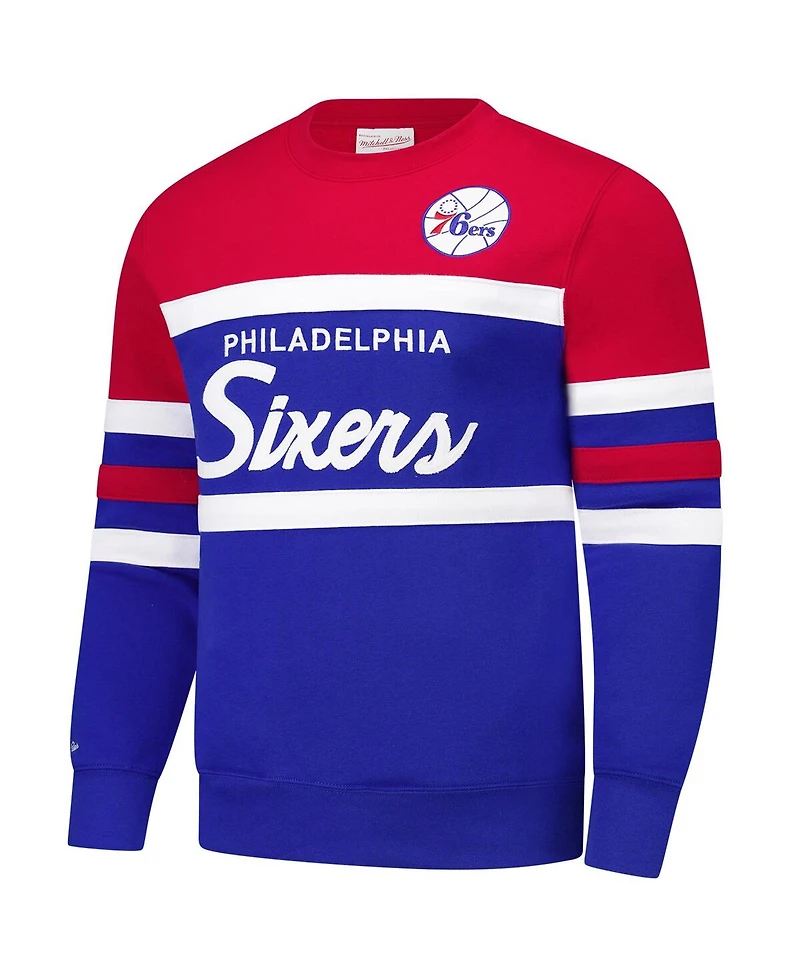 Mitchell & Ness Men's Royal/Red Philadelphia 76ers Hardwood Classics Vintage Logo Head Coach Pullover Sweatshirt