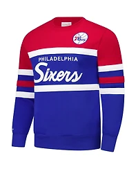 Mitchell & Ness Men's Royal/Red Philadelphia 76ers Hardwood Classics Vintage Logo Head Coach Pullover Sweatshirt