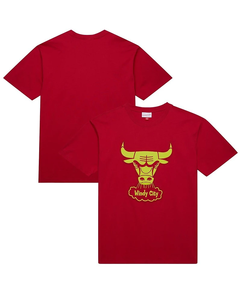 Mitchell & Ness Men's Red Chicago Bulls Hardwood Classics Neon Nights Premium T-Shirt