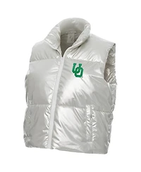 ZooZatz Women's Silver Oregon Ducks Metallic Cropped Full-Zip Sleeveless Puffer Vest