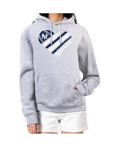 G-iii 4Her by Carl Banks Women's Heather Gray New York Yankees Heart Fleece Pullover Hoodie